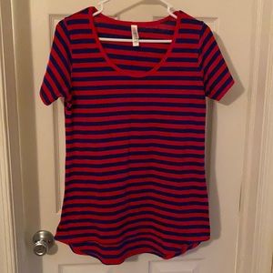 Lularoe red and blue striped tshirt size small